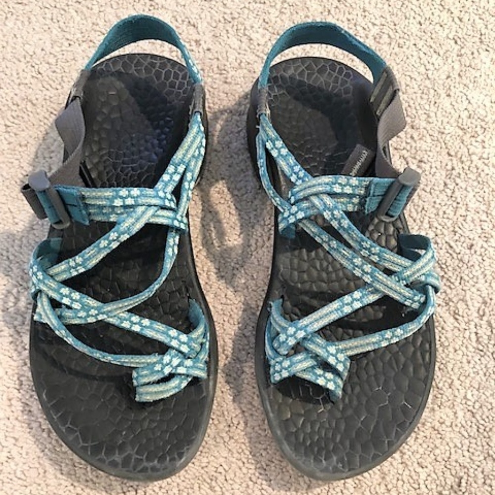 Chacos sandals with blue straps